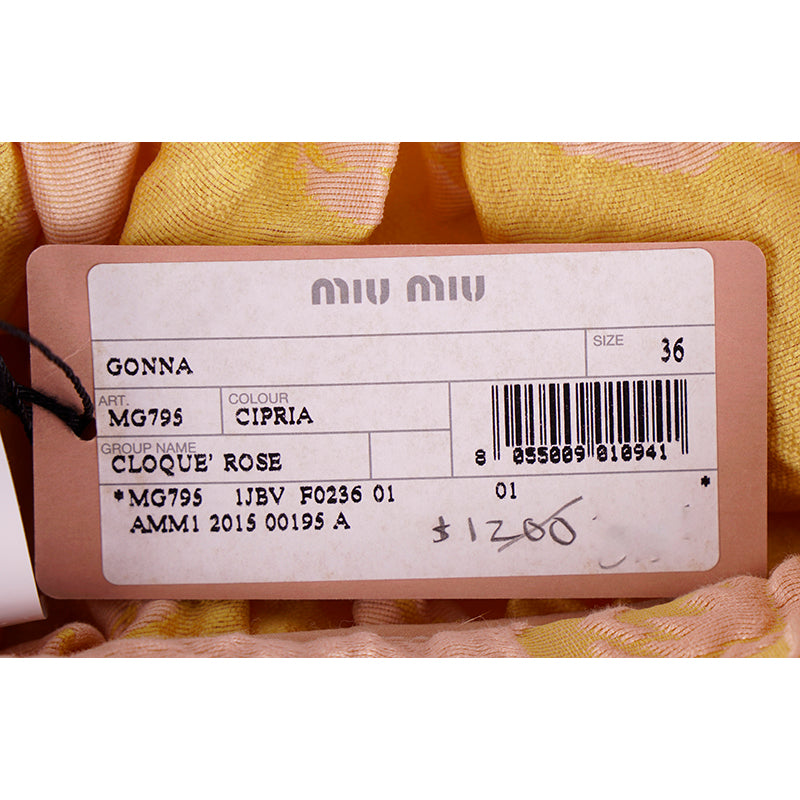 sz 36 US 0 NEW $1200 MIU MIU Peach YELLOW VINTAGE FLORAL JACQUARD A Frame SKIRT