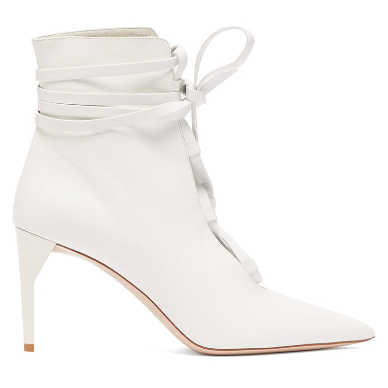 Sz 40 NEW $950 MIU MIU White Lace-up LEATHER Point Toe Stiletto Heel ANKLE BOOTS