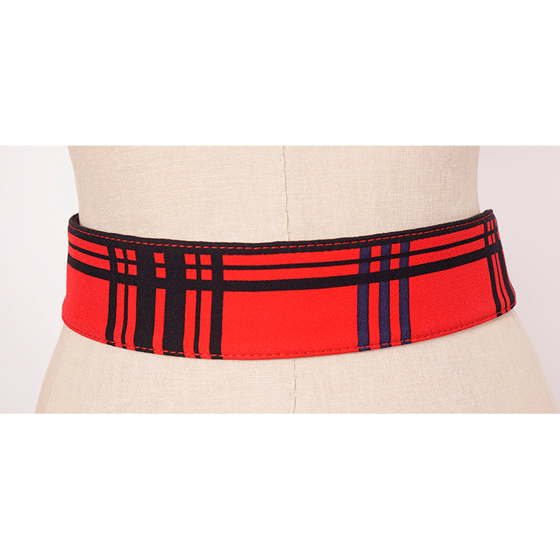 sz 40 NEW $345 MIU MIU RUNWAY Red Black Blue TARTAN PLAID Tricotine Waist BELT