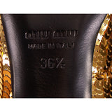 36.5 NEW $890 MIU MIU Gold Sequin METALLIC MIRROR SPIKE HEELS Mary Jane PUMPS