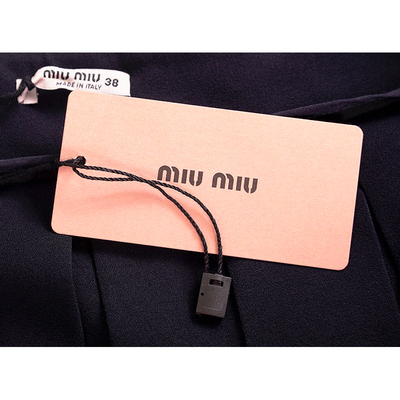 sz 38 NEW $1,030 MIU MIU Navy Blue Viscose Crepe A Frame SPRING SUMMER SKIRT XS