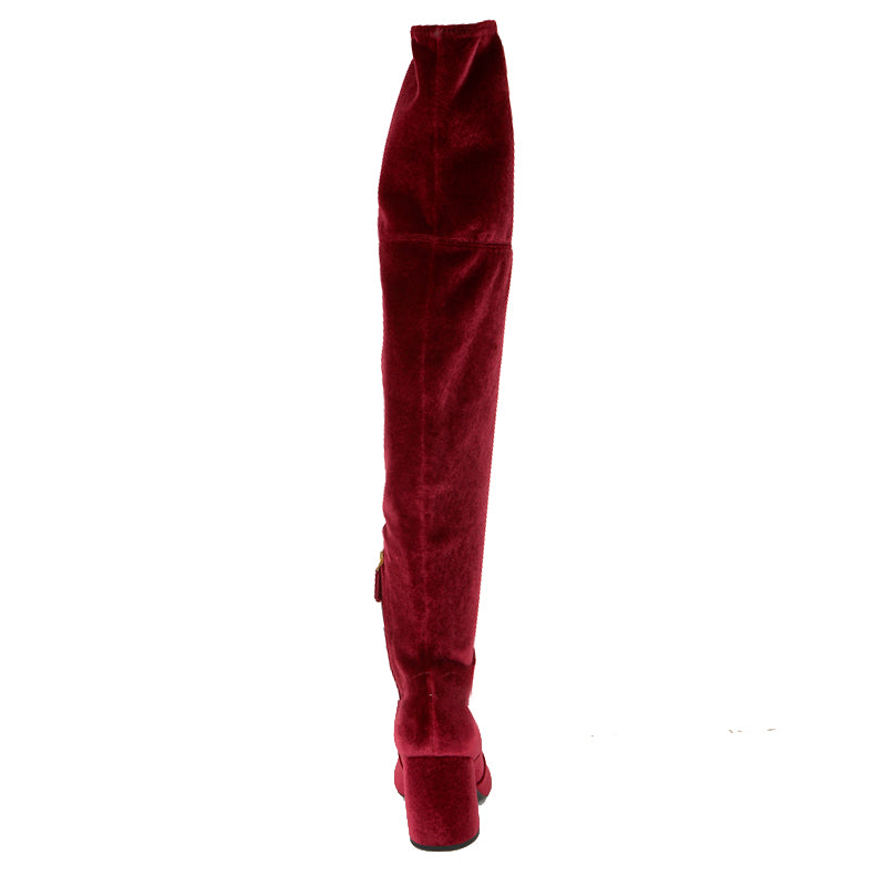 sz 37.5 NEW $1100 PRADA Red STRETCH VELVET OTK Point Toe Fitted BOOTS