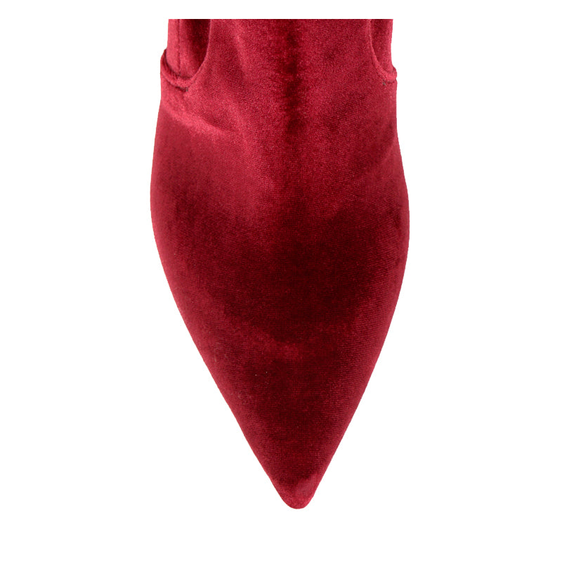 sz 37.5 NEW $1100 PRADA Red STRETCH VELVET OTK Point Toe Fitted BOOTS