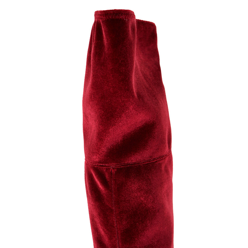 sz 37.5 NEW $1100 PRADA Red STRETCH VELVET OTK Point Toe Fitted BOOTS