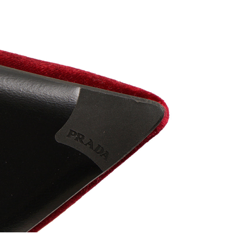sz 37.5 NEW $1100 PRADA Red STRETCH VELVET OTK Point Toe Fitted BOOTS