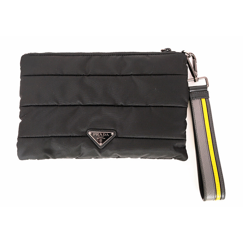 NEW $895 PRADA MENS Black Bomber YELLOW SAFFIANO LOGO WRISTLET Travel SPORTY BAG