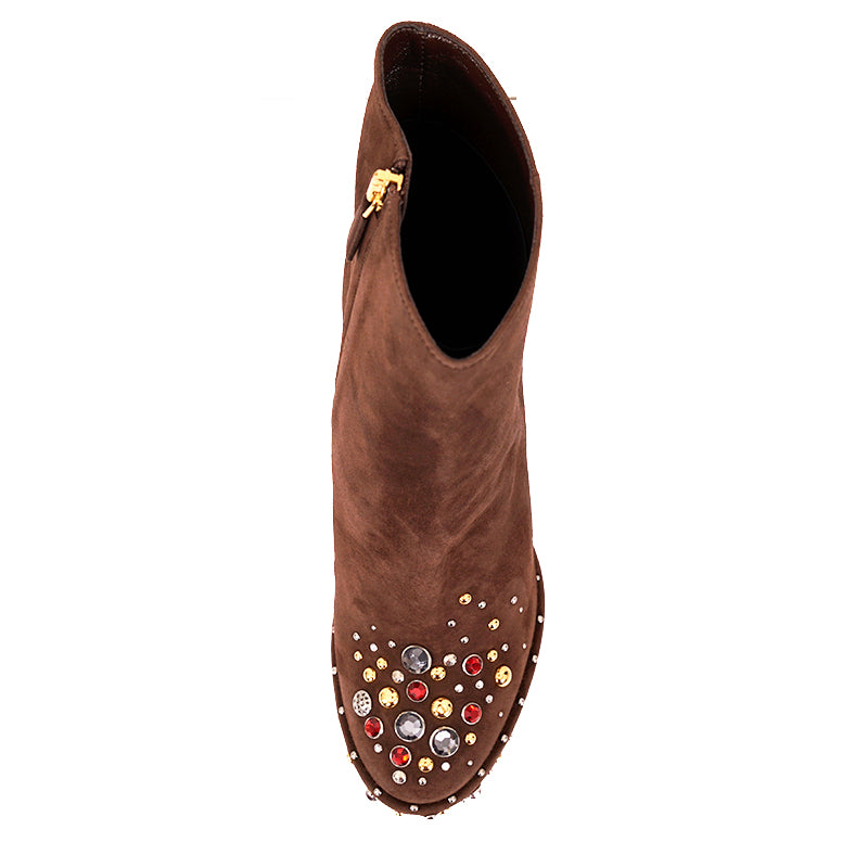 38.5 NEW $1,200 PRADA Brown Suede Chunky Heel PLATFORM ANKLE JEWEL TOE BOOTS 8