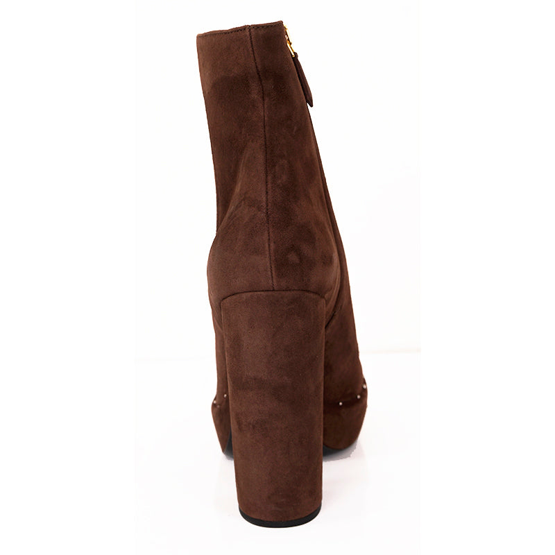 38.5 NEW $1,200 PRADA Brown Suede Chunky Heel PLATFORM ANKLE JEWEL TOE BOOTS 8