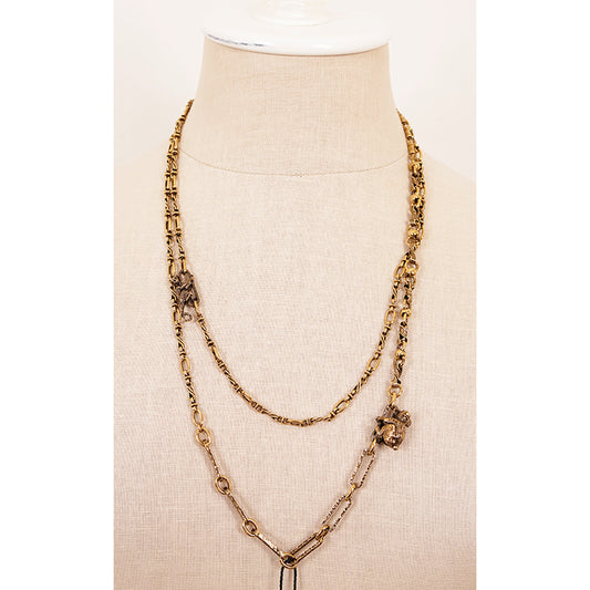 NEW $1190 PRADA Antiqued Brass MINI MONKEY & KOALA DOUBLE Charms CHAIN NECKLACE
