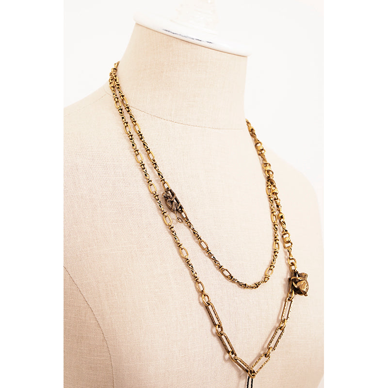 NEW $1190 PRADA Antiqued Brass MINI MONKEY & KOALA DOUBLE Charms CHAIN NECKLACE