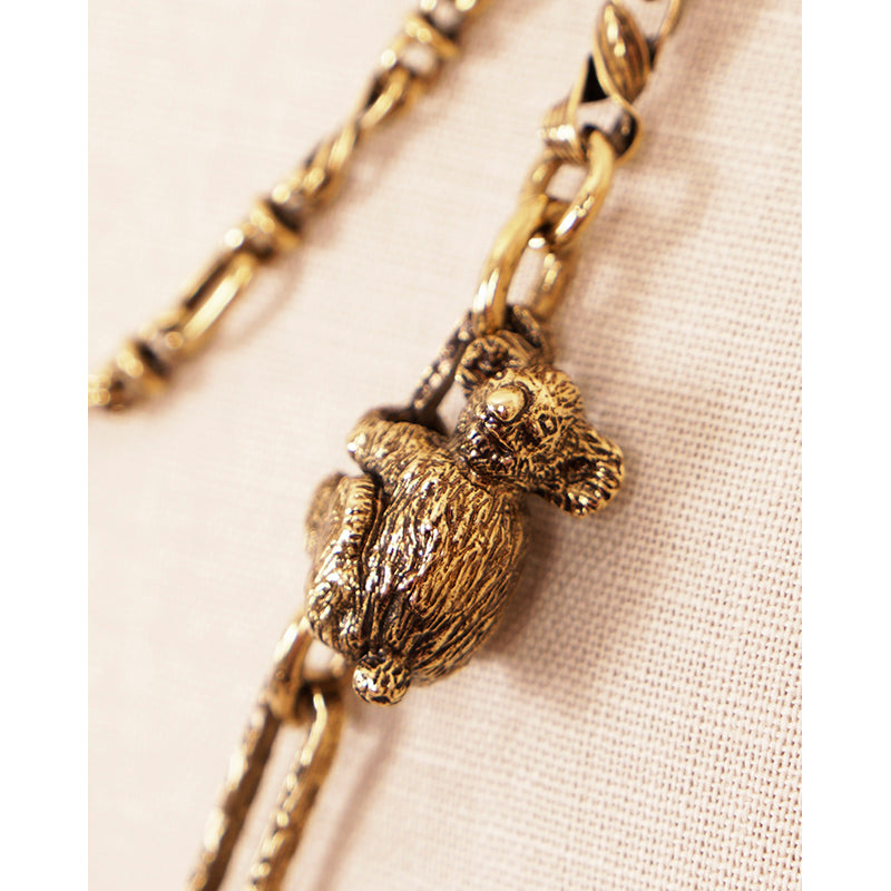 NEW $1190 PRADA Antiqued Brass MINI MONKEY & KOALA DOUBLE Charms CHAIN NECKLACE