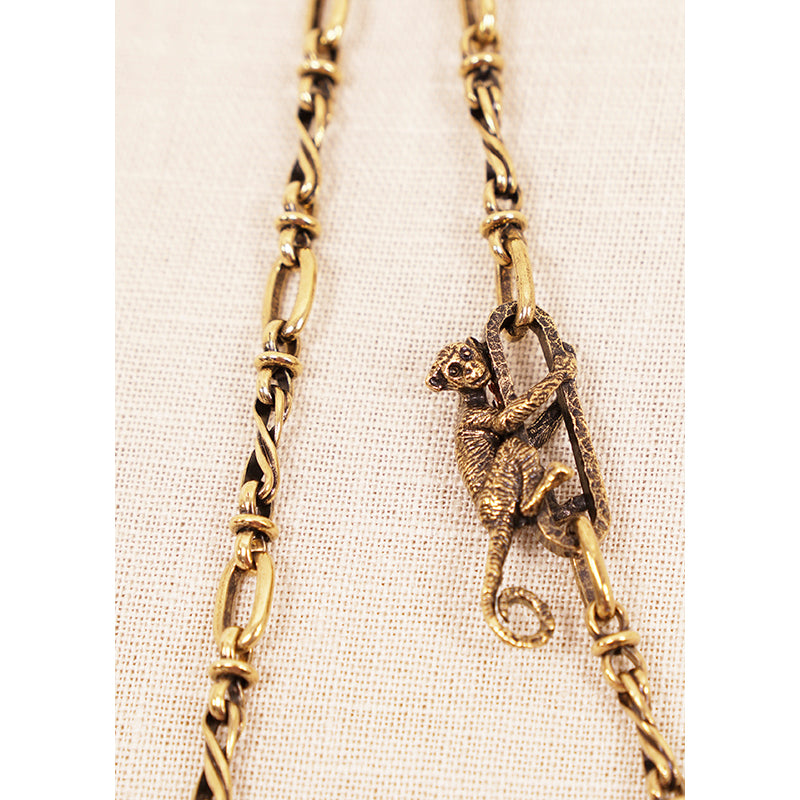 NEW $1190 PRADA Antiqued Brass MINI MONKEY & KOALA DOUBLE Charms CHAIN NECKLACE