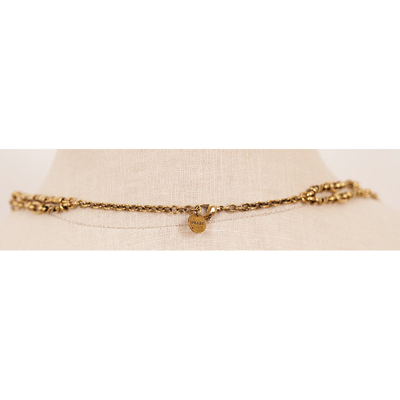NEW $1190 PRADA Antiqued Brass MINI MONKEY & KOALA DOUBLE Charms CHAIN NECKLACE