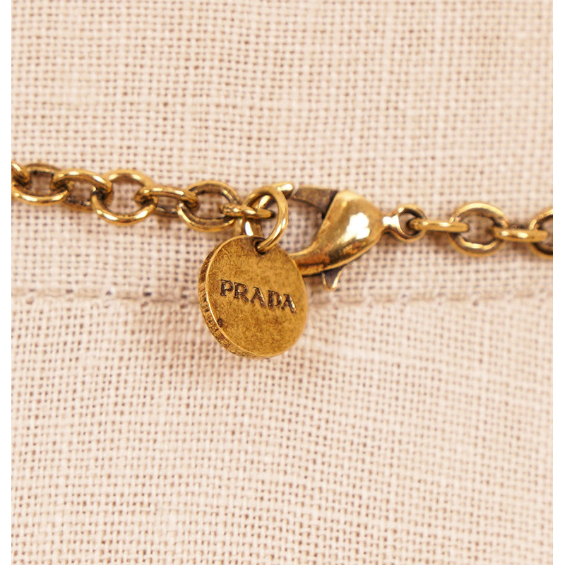 NEW $1190 PRADA Antiqued Brass MINI MONKEY & KOALA DOUBLE Charms CHAIN NECKLACE