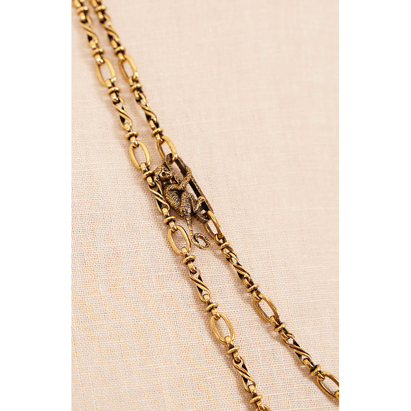 NEW $1190 PRADA Antiqued Brass MINI MONKEY & KOALA DOUBLE Charms CHAIN NECKLACE