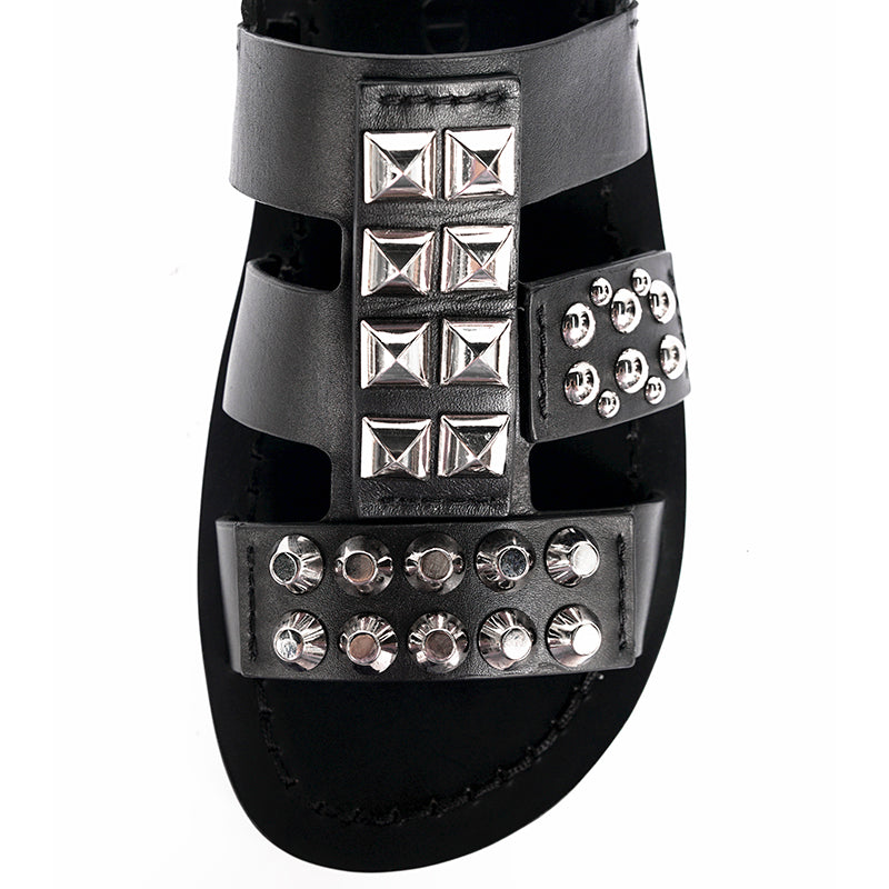 36.5 NEW $980 PRADA Black SILVER STUD Leather GLADIATOR Slingback Flats SANDALS
