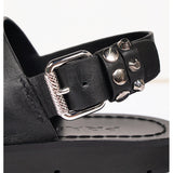 36.5 NEW $980 PRADA Black SILVER STUD Leather GLADIATOR Slingback Flats SANDALS