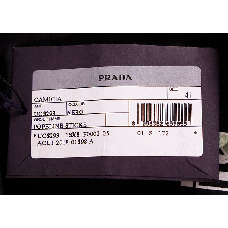 39 NEW $1,240 PRADA Runway Men's Black Sticker Design Short Sleeved Poplin SHIRT