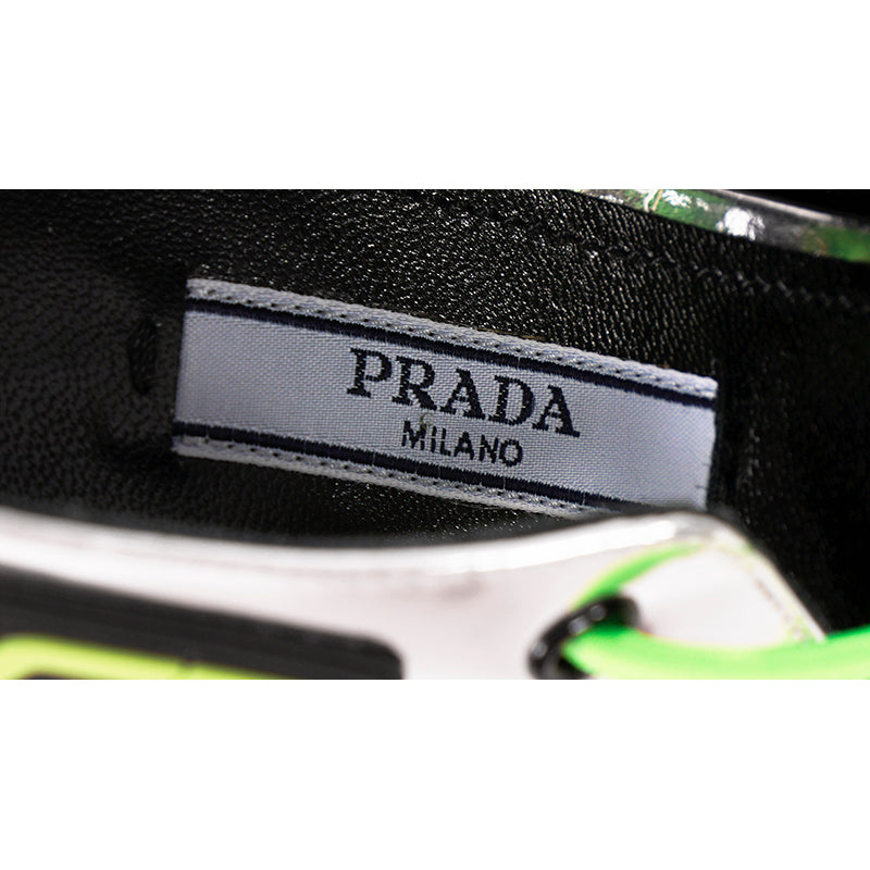 36.5 NEW $850 PRADA Runway Silver Leather RUBBER LOGO D'orsay High-heel PUMPS