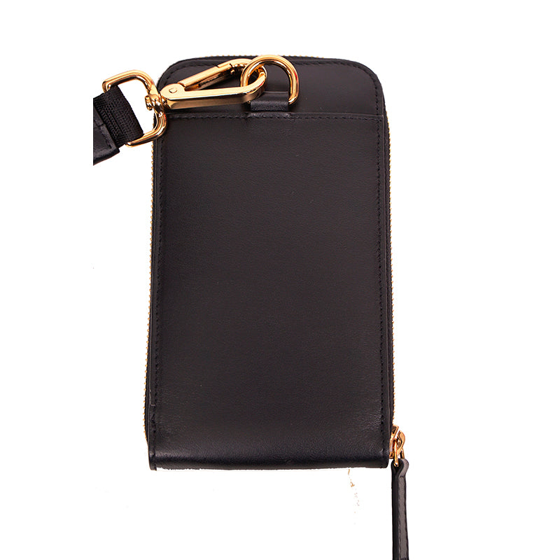NEW $800 VERSACE Black Leather GOLD MEDUSA LOGO Phone Travel Pouch BAG & LANYARD