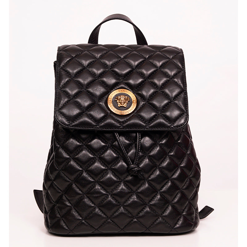 NEW $1,700 VERSACE Black Leather GOLD MEDUSA LOGO Quilted Lambskin BACKPACK BAG