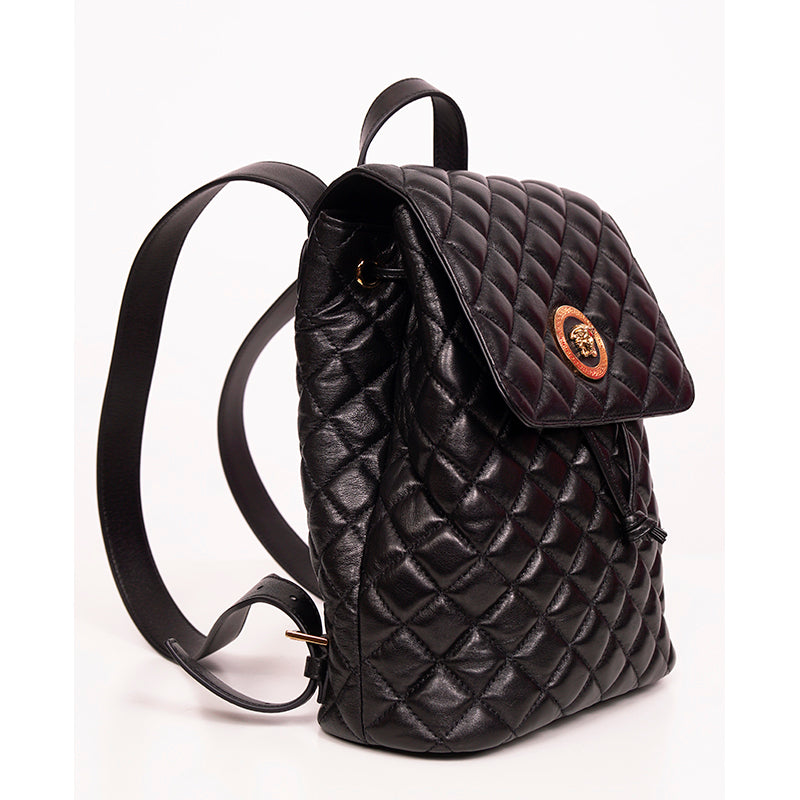 NEW $1,700 VERSACE Black Leather GOLD MEDUSA LOGO Quilted Lambskin BACKPACK BAG
