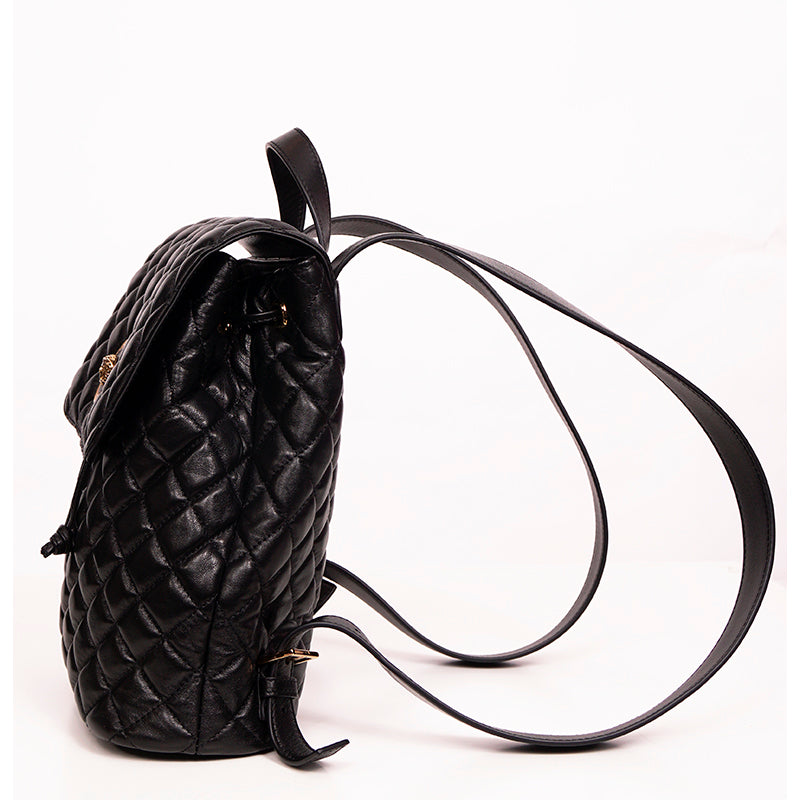 NEW $1,700 VERSACE Black Leather GOLD MEDUSA LOGO Quilted Lambskin BACKPACK BAG