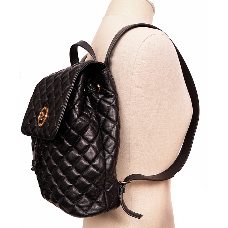 NEW $1,700 VERSACE Black Leather GOLD MEDUSA LOGO Quilted Lambskin BACKPACK BAG