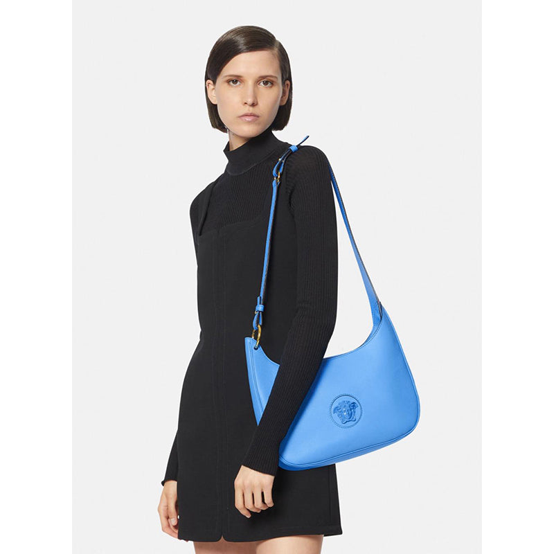 NEW $1,875 VERSACE Blue Leather LA MEDUSA Medium Hobo Convertible Strap BAG NWT