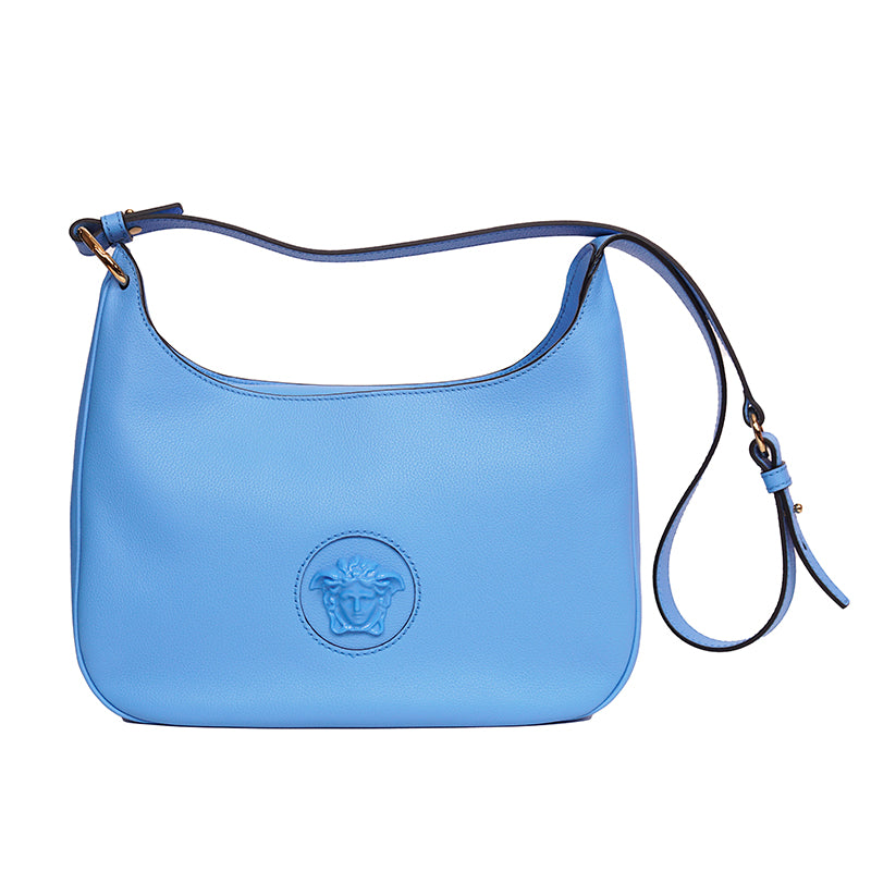 NEW $1,875 VERSACE Blue Leather LA MEDUSA Medium Hobo Convertible Strap BAG NWT