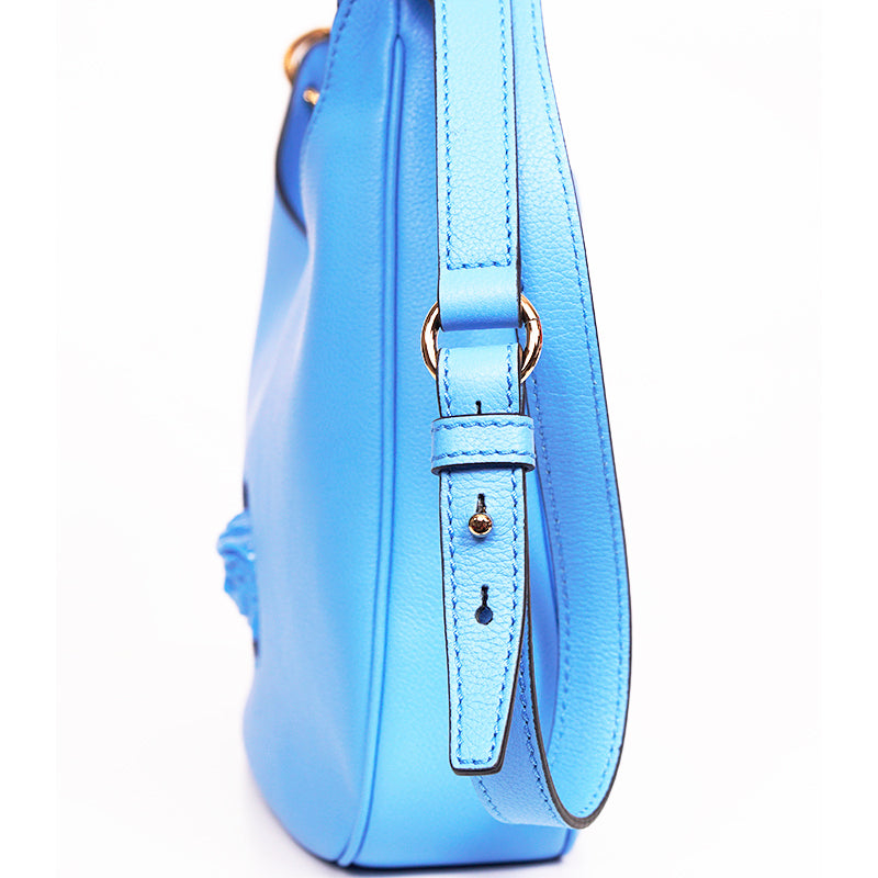 NEW $1,875 VERSACE Blue Leather LA MEDUSA Medium Hobo Convertible Strap BAG NWT