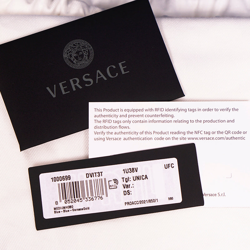 NEW $1,875 VERSACE Blue Leather LA MEDUSA Medium Hobo Convertible Strap BAG NWT
