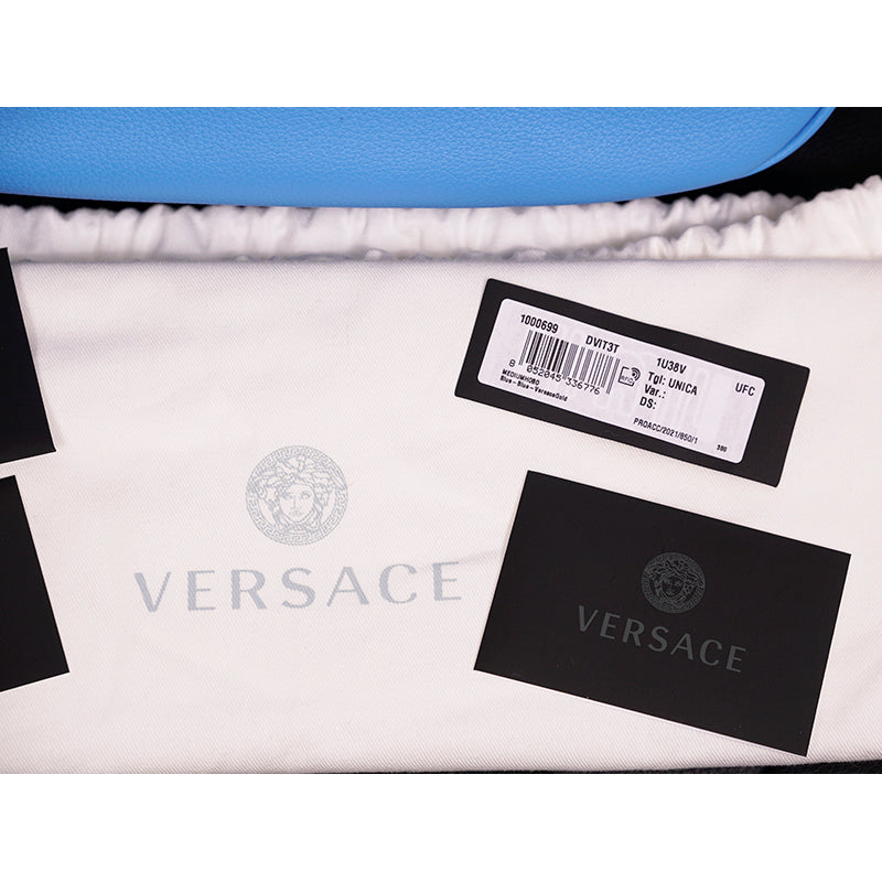 NEW $1,875 VERSACE Blue Leather LA MEDUSA Medium Hobo Convertible Strap BAG NWT