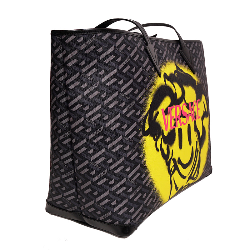 NEW $1450 VERSACE La Greca SMILEY MEDUSA YELLOW GRAFFITI