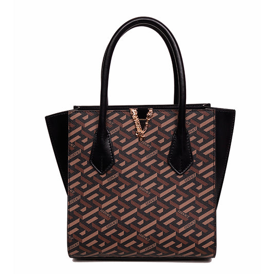 NEW $2,025 VERSACE Coated Canvas Brown LA GRECA VIRTUS V Medium Crossbody BAG