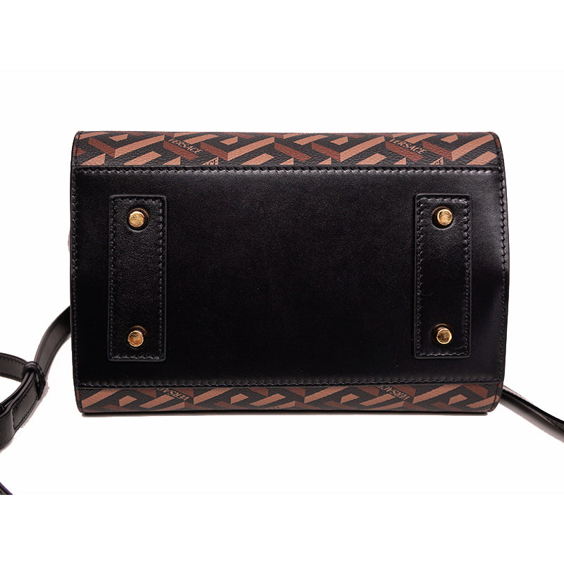 NEW $2,025 VERSACE Coated Canvas Brown LA GRECA VIRTUS V Medium Crossbody BAG