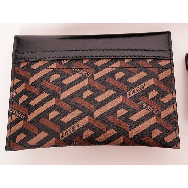 NEW $750 VERSACE Brown SET OF 3 La Greca Coated Canvas Envelope POUCH BAG NIB