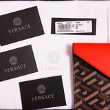 NEW $750 VERSACE Brown SET OF 3 La Greca Coated Canvas Envelope POUCH BAG NIB