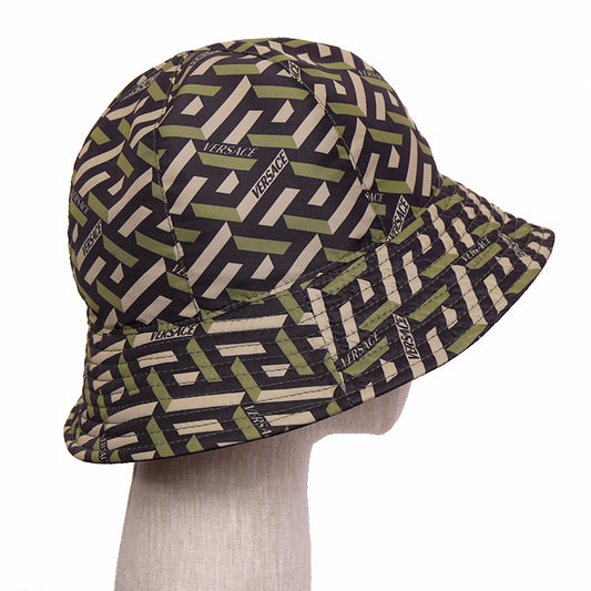 59 L NEW $350 VERSACE Green Black Nylon LA GRECA LOGO REVERSIBLE BUCKET HAT NWT