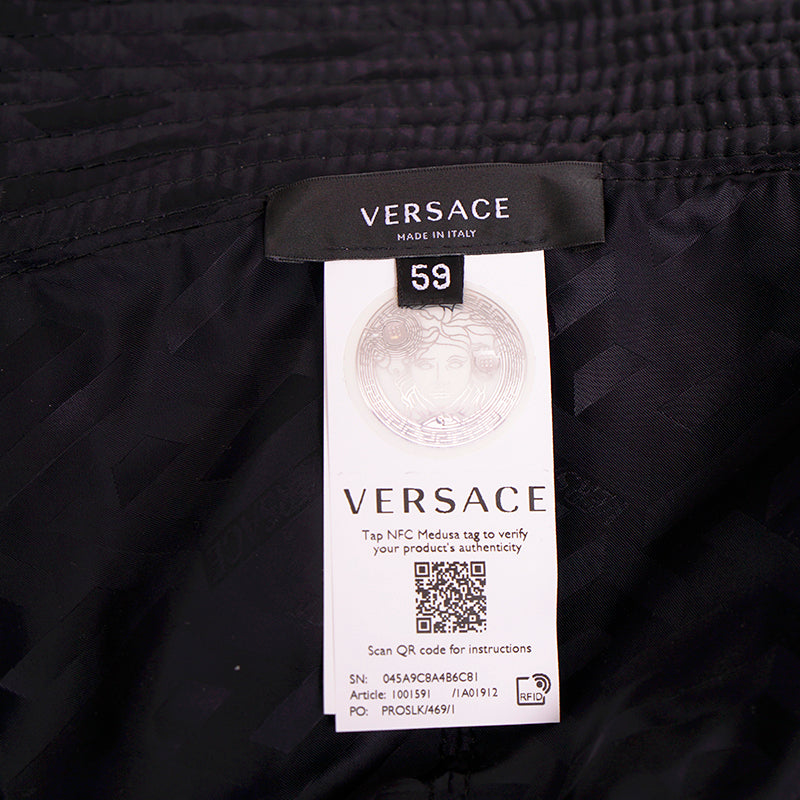 59 L NEW $350 VERSACE Green Black Nylon LA GRECA LOGO REVERSIBLE BUCKET HAT NWT