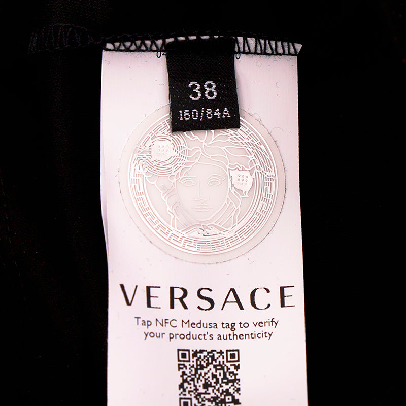 XS 36 NEW $775 VERSACE Black LOGO MEDUSA SMILEY Back T-Shirt Tee w/ SAFETY PIN BROOCH