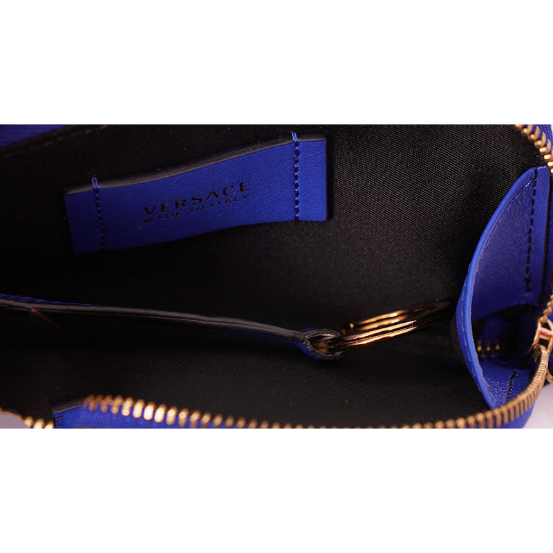 NEW $375 VERSACE Blue Leather LA MEDUSA LOGO Zipper CARD HOLDER CASE WALLET NIB