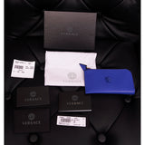 NEW $375 VERSACE Blue Leather LA MEDUSA LOGO Zipper CARD HOLDER CASE WALLET NIB