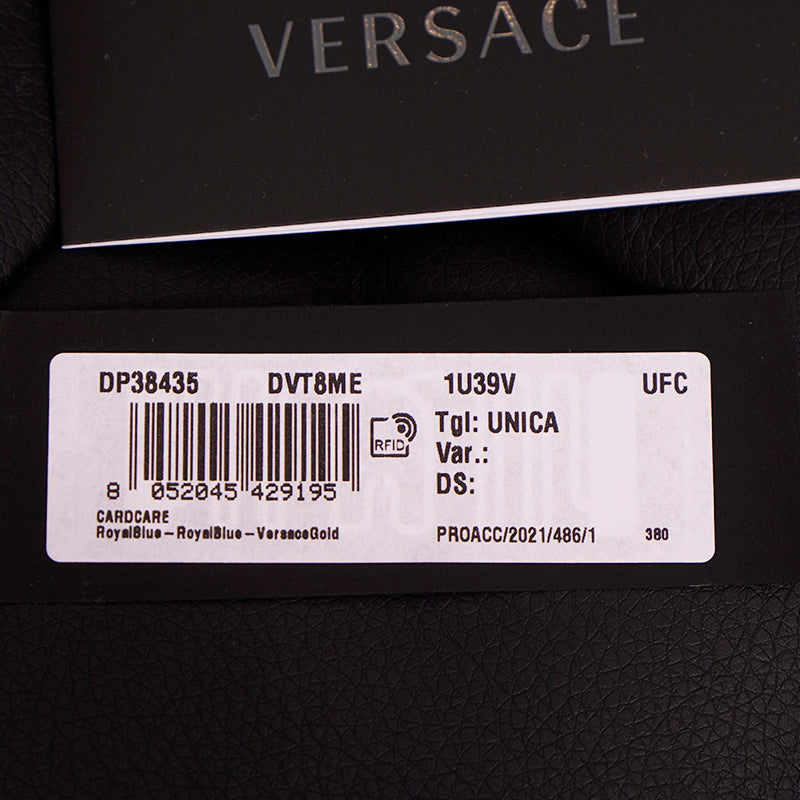NEW $375 VERSACE Blue Leather LA MEDUSA LOGO Zipper CARD HOLDER CASE WALLET NIB