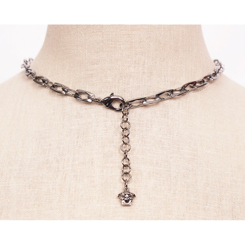 NEW $790 VERSACE Silver Tone MEDUSA WINGED SERPENT Pendant Link NECKLACE NIB