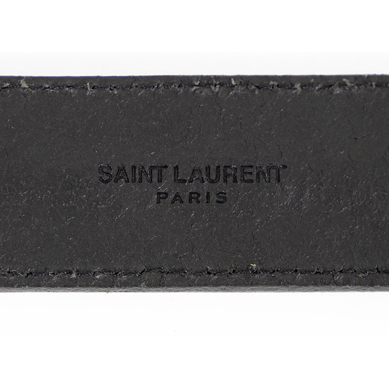 SZ 34 NEW $1,190 SAINT LAURENT Runway Black EXOTIC STITCH Leather SLENDER BELT