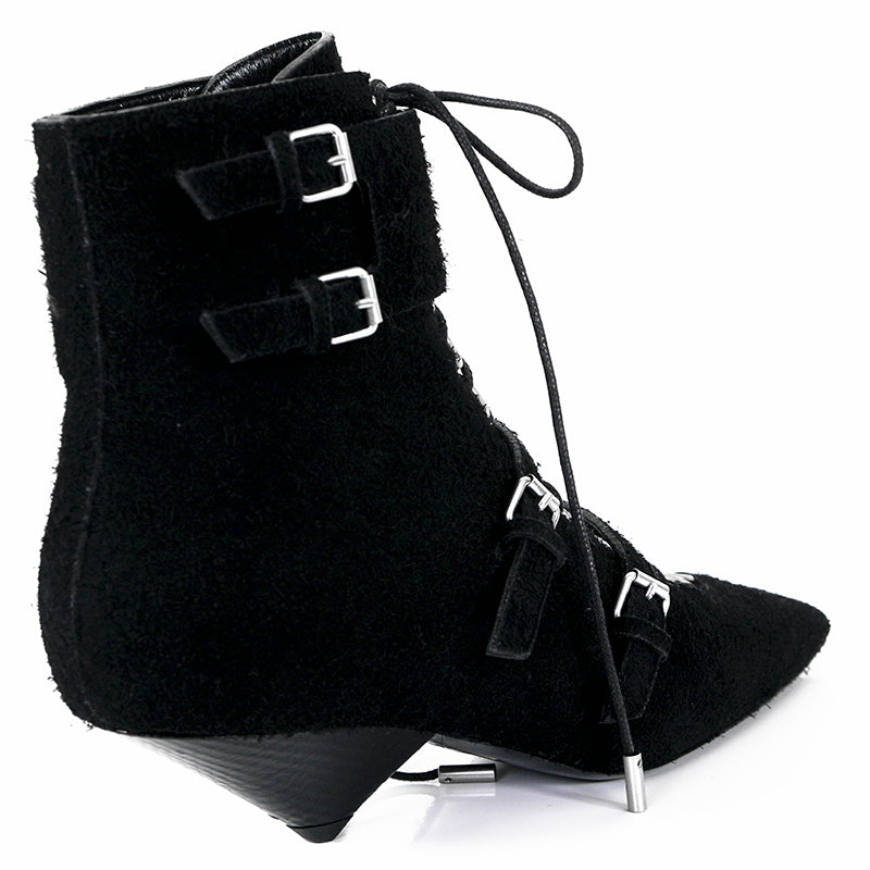 37.5 & 38 NEW $1,895 SAINT LAURENT Runway Black Suede BLAZE 45 BUCKLE Ankle BOOTS