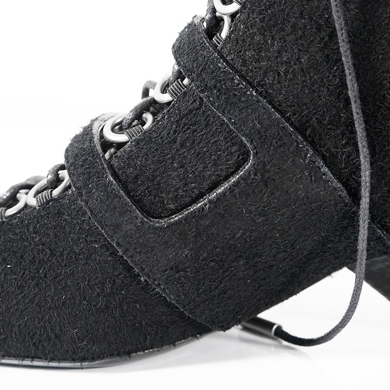 37.5 & 38 NEW $1,895 SAINT LAURENT Runway Black Suede BLAZE 45 BUCKLE Ankle BOOTS