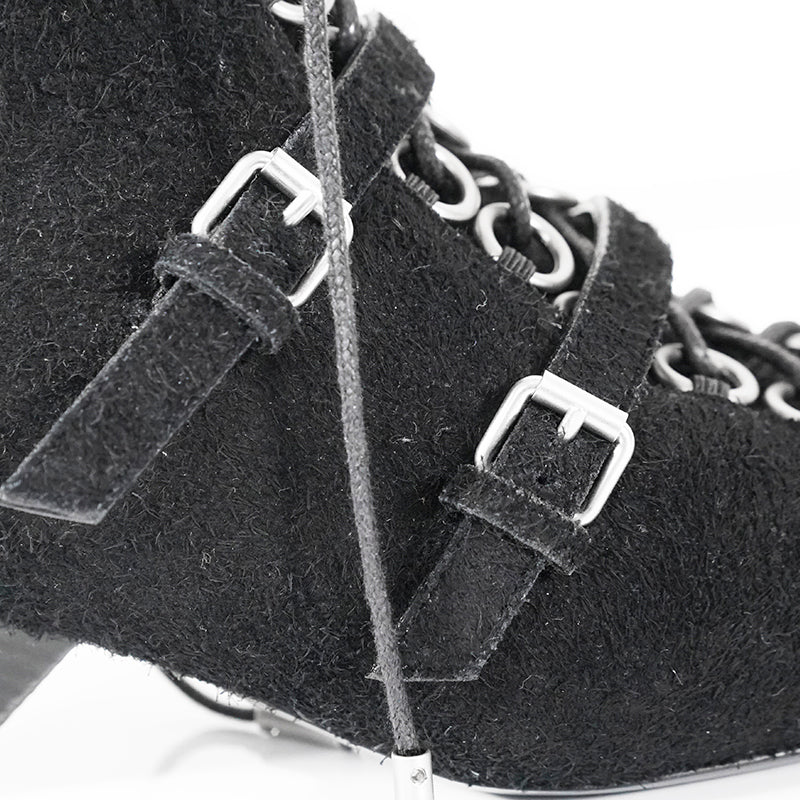 37.5 & 38 NEW $1,895 SAINT LAURENT Runway Black Suede BLAZE 45 BUCKLE Ankle BOOTS