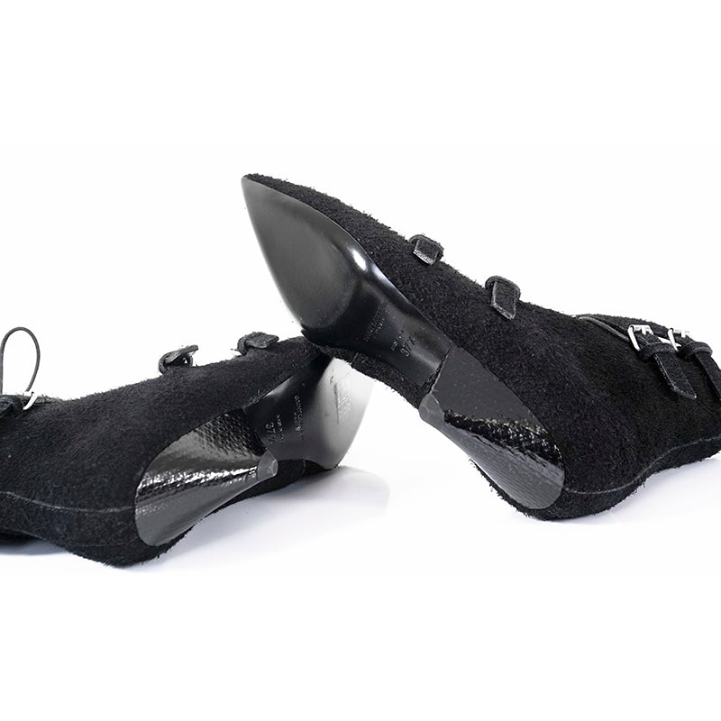 37.5 & 38 NEW $1,895 SAINT LAURENT Runway Black Suede BLAZE 45 BUCKLE Ankle BOOTS